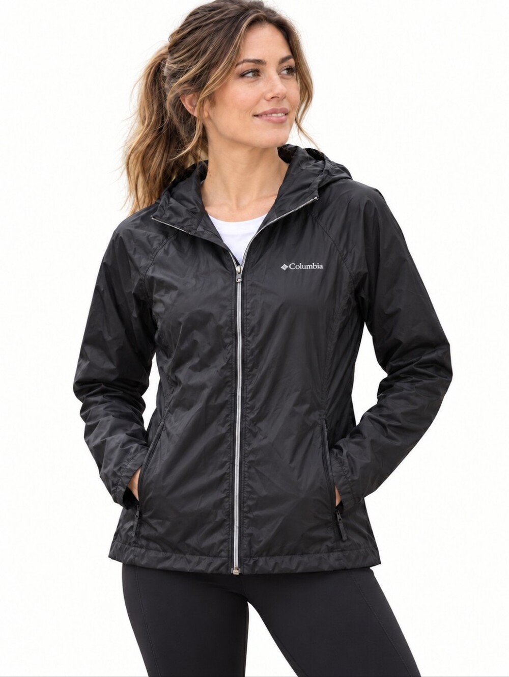 Columbia Switchback III Black Hooded Rain Jacket Women’s Small Gorpcore